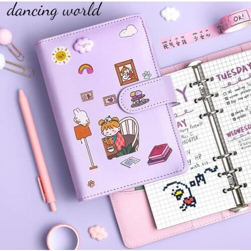 Leather Loose Leaf Refill Notebook A5/A6 Cover Spiral Binder Macaron Colourful Planner Book Replacement Cover Kawaii Stationary