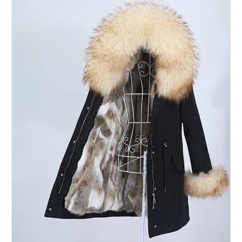 MENINA BONITA Waterproof Winter Jacket Women Long Parka Real Natural Raccoon Fur Hooded Cuffs Rabbit Fur Liner Streetwear Coat