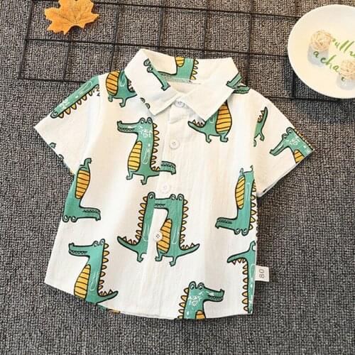 Summer Infants Clothes Boys Shirts Cartoon Print Corcodile Cotton Children Clothing Short sleeve 1 2 3 4 5 Baby Kids Tops Shirt