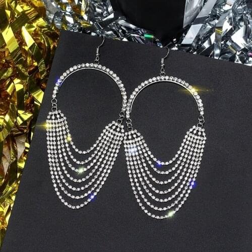 Hot Wedding Charm Earrings Big Round Swing Tassel Drop Earrings For Women Shiny Tassel Long Drop Exaggerate Jewelry