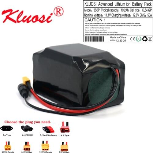 KLUOSI 3S6P 12V 19.2Ah 12.6V 20Ah Orline Lithium Battery Pack with 50A BMS 500Watt High Power for Motor Scooter Light Etc XT60