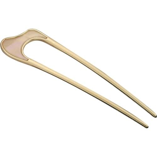 Chinese Style Metal U Shaped Hair Stick Fork Clip Minimalist Vintage Hanfu 2 Prong Updo Chignon Pin Bun Holder Hairpin