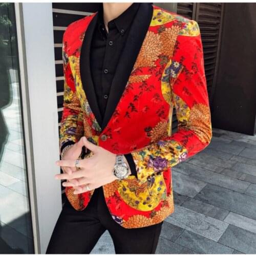 Mens Blazer Jacket Black Evening Dresses with Flower Sheer Jackets Mens Printed Slim Business Casual Blazer Jacket Men