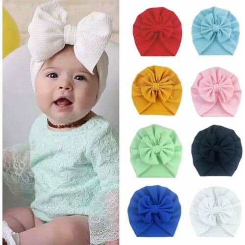 Newborn Baby Kids Boys Girls Soft Turban Cap Beanie Solid Bow Knot Wrap Hats Milk Fiber Beanis Baby Gifts 0-18M New