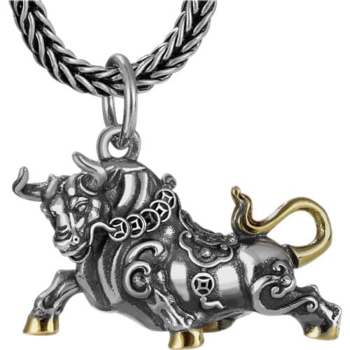 BOCAI New real solid s925 sterling silver jewelry natal year protector zodiac ox personality trendy domineering man pendant