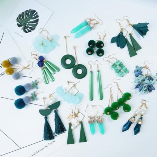 HC 17 Designs Korean Cheap Simple Vintage Frosty Style Tassel Earrings Green Fairy Drop Earrings for Women Fashion Accessories W
