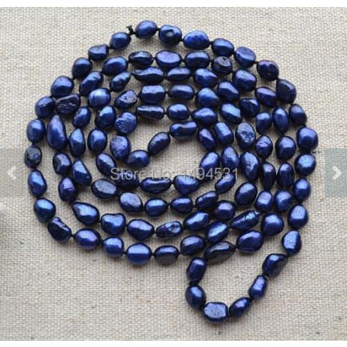 Wholesale Pearl Jewelry - Navy Color 8x11mm 50 Inches Long Genuine Freshwater Pearl Necklace - Handmade Ladys Jewelry