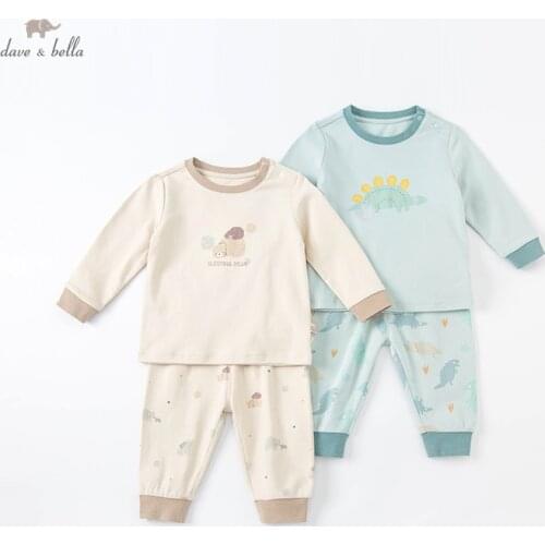 DBX19056 dave bella winter baby boys fashion cartoon print pajamas newborn baby underwear casual sleepwear 2 pcs suit