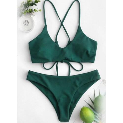 Sexy Micro Bikini 2020 Women Solid Green Push Up Swimwear Lace Up Bandage Cross Beach Bathing Suit Brazilian Thong Swimsuit