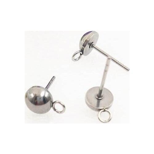 Stainless Steel Stud Earrings Findings 3mm 4mm 5mm 6mm 7mm 8mm 10mm Circle Half Ball with Loop Earrings post Settings DIY Crafts