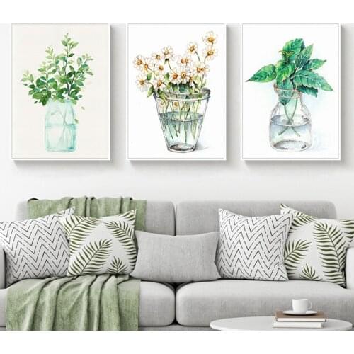 Modern Minimalist Plant Canvas Painting Nordic Poster Small Fresh Living Room Decoration Flower Wall Painting Home Bedroom Mural