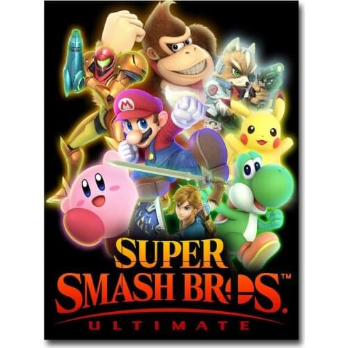 Super Smash Bros Ultimate Game Silk Fabric Wall Poster Art Decor Sticker Bright