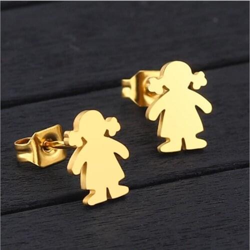 Titanium 316L Stainless Steel Gold-color Plating Stud Earrings Girl Shape No Fade Allergy Free Fashion Jewelry