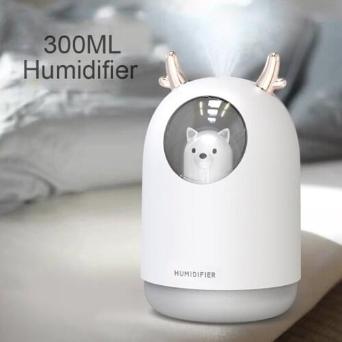 USB Air Humidifier 300ml Cute Pet Ultrasonic Cool Mist Aroma Oil Diffuser Romantic Color LED Lamp Humidificador for home office