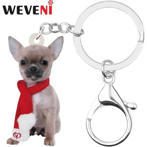 WEVENI Acrylic Christmas Scarf Chihuahua Dog Key Chains Animal Key Rings Bag Car Purse Decoration For Women Girl Teen Charm Gift