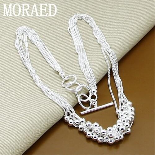 925 Sterling Silver Small Smooth Bead Ball Grapes Necklace 18 Inch Chain Woman Wedding Fashion Jewelry