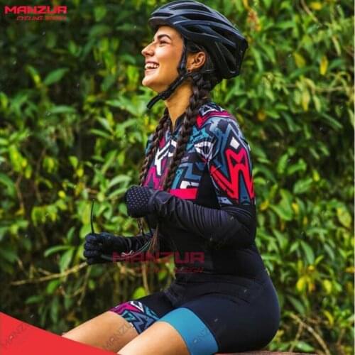 MANZUR Triathlon cycling jersey womens one-piece long-sleeved suit tights running jersey cycling swimsuit womens sweatshirt