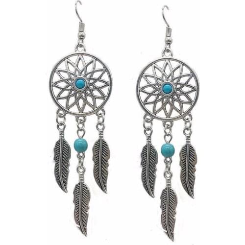 Womens romantic fashion handmade Dreamcatcher feather shape Dangle pendant Dangler earrings