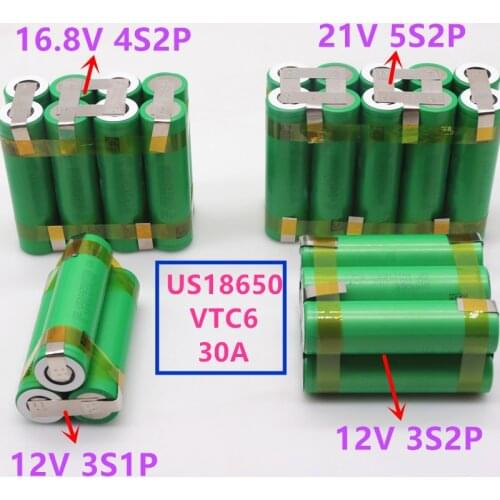 12V - 21V US18650 VTC6 6000mAh 30amps for 12.6v screwdriver battery weld soldering strip 3S1P 12.6v battery pack (customize)