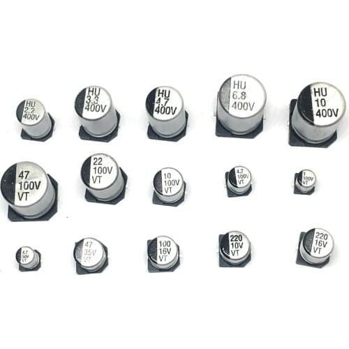 130PCS/LOT 1uF-220uF SMD Aluminum Electrolytic Capacitor Assorted Kit Set, 13values*10pcs=130pcs Samples Kit
