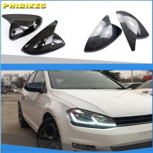 2 pieces For VW Golf MK7 7.5 GTI 7 7R Mirror Covers Caps RearView Mirror Case Cover Carbon Look Bright Black Matte Chrome Cover