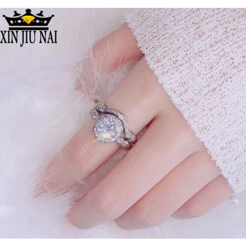 2 pieces / set of classic shield inlaid round high quality zircon charm ring fashion girl wearing top jewelry party CZ gift