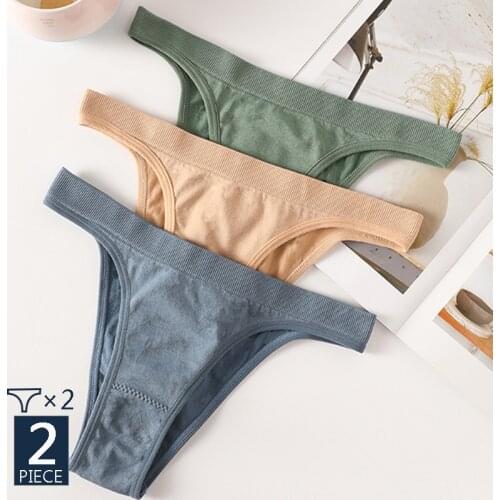 2PCS/Set Thongs Panty Women G-String Sexy Panties Female Underpants Cotton Gusset Underwear Sexy Lingerie Seamless Bikini Briefs