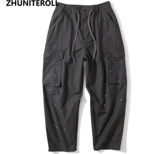 2021 Men Hip Hip Streetwear Cargo Pants Multi Pockets Harajuku Pants Joggers Track Pants Trousers Elastic Waist Tactical Pants