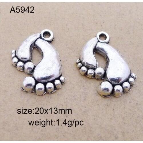 25PCS Antique Silver Plated Baby Footprint Charms Pendant Fit Making Bracelets Jewelry Findings Accessories Craft DIY 13x20mm