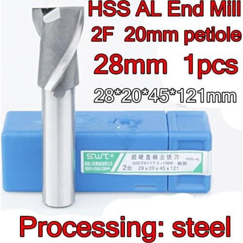28*20*45*121mm 1pcs 2 flutes 20mm petiole HSS AL End Mill Machining steel Free shipping
