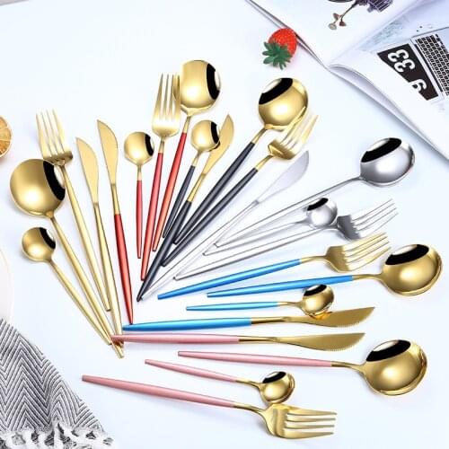 4/8/12/16Pcs Black Gold Cutlery Sets 18/10 Stainless Steel Dinnerware Set KitchenTableware Set Knife Fork Spoon Drop Shipping