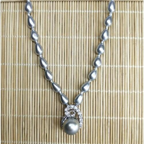 +++907 Teardrop Silver Akoya Cultured Shell Pearl Necklace Earring & 14mm Pendant