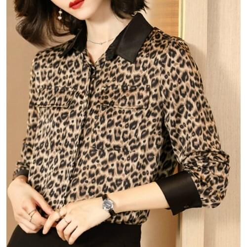 Spring Fall 2019 Korean Womens Leopard Pattern Print Patchwork Chiffon Blouses And Tops , Women Blouse Shirt , 3xl Top For Woman