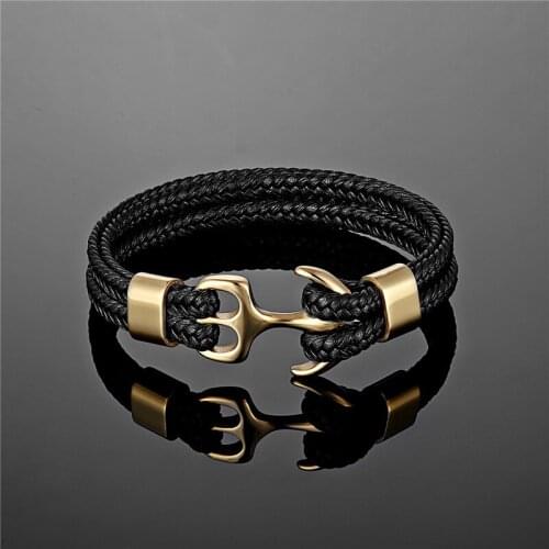 Punk Stainless Steel Anchor Bracelet Leather Rope Bracelet & Mens Bracelet Jewelry Black Fashion Jewelry Anniversary Gift