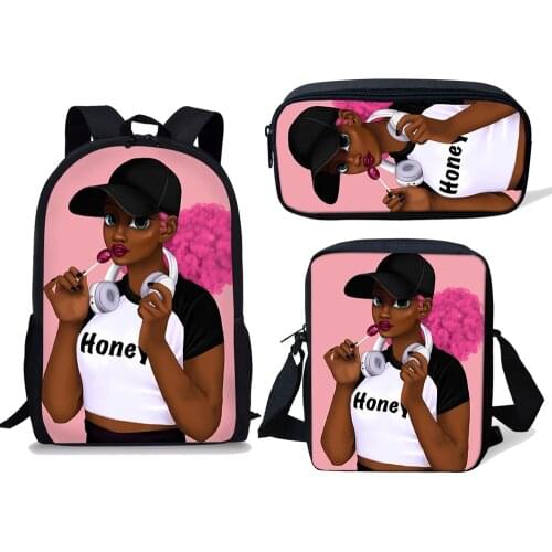 NOISYDESIGNS Children School Bags For Teenage Boys 3PCS/SET Black Girl Magic Afro Lady Printing Kids Backpack Mochila Escolar
