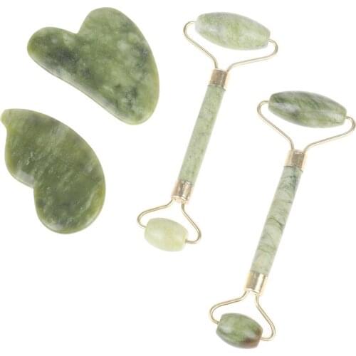 Double Heads Guasha Board Natural Jade Stone Face Lift Body Skin Relaxation Slimming Beauty Neck Thin Lift Facial Massage Roller