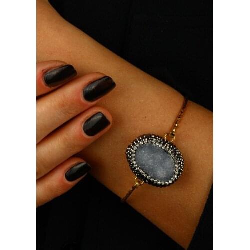 DR Stone Natural Stone Women Chalcedony Bracelet brass Y121AR124 196934782