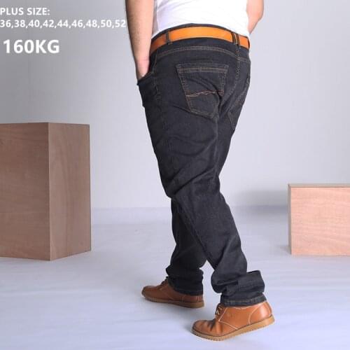 Black Jeans Men Blue Big Large Plus Size 46 48 50 52 150KG Mens Jean Elastic High Waist Man Loose Straight Denim Pants Trousers