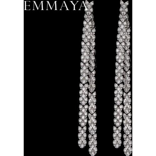 EMMAYA Luxury Crystal Cz Beads Long Earrings Statement Jewelry Fashion Brand Shinning Wedding Earrings for Women