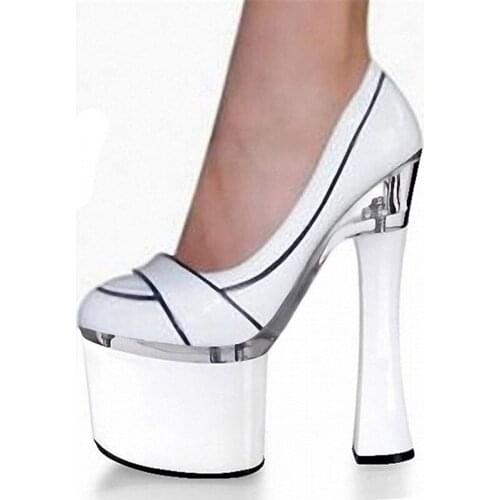 European and American summer 18cm high and PU sexy hollow single shoes, stage runway Dance Shoes