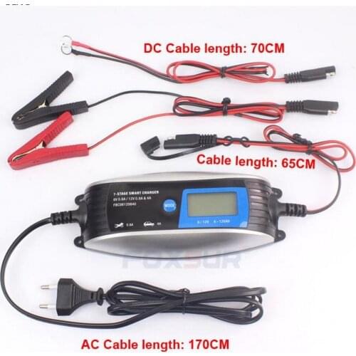 FOXSUR 6V 12V Lead Acid Battery Charger 7-stage Smart Car Charger with SAE connector, Waterproof outside repair Battery Charger