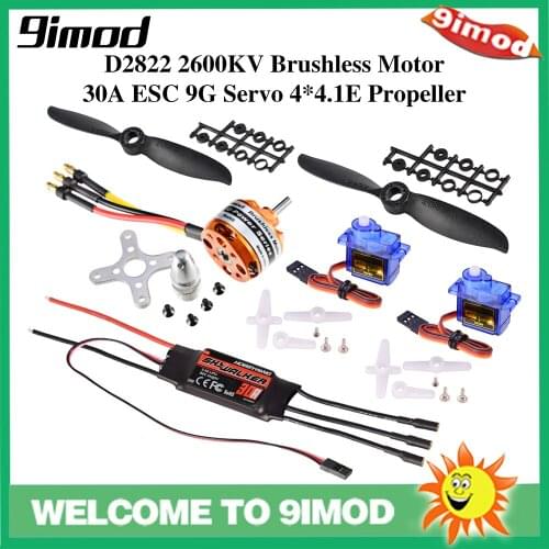 Hot 9imod D2822 2600KV Brushless Motor Hobbywing 30A ESC 9G Micro Servo 4.1*4.1E Prop Power System Combo Set for RC Fixed Wing