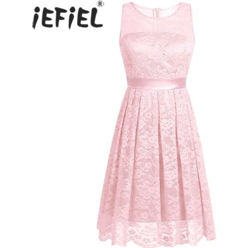 IEFiEL Womens Ladies Formal Dresses Floral Lace A-Line Dress Evening Vestido de festa Dress for Birthday Party Prom Lace Dress
