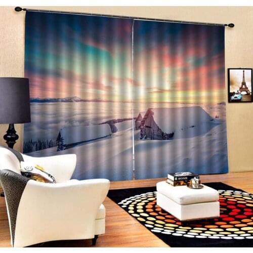 Beautiful Photo Fashion Customized 3D Curtains Hut, snow scene, sunset Scenery Printing Blackout Living Room Bedding Room Hotel