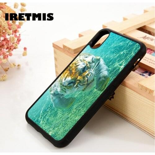 Iretmis 5 5S SE 6 6S Soft TPU Silicone phone case cover for iPhone 7 8 plus X Xs 11 Pro Max XR STUNNING TIGER SWIMMING