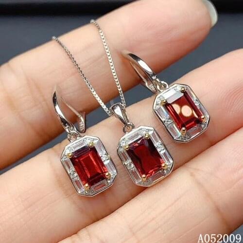 KJJEAXCMY fine jewelry 925 sterling silver inlaid natural garnet earrings pendant luxury girl suit support test