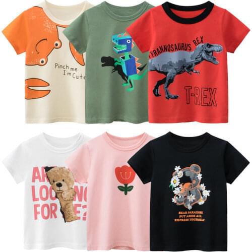 2021 Summer Childrens Clothing Boys Girls Letter Dinosaur Print Short Sleeve T-shirt Kids Cotton Tops Cartoon Print Boy T Shirt