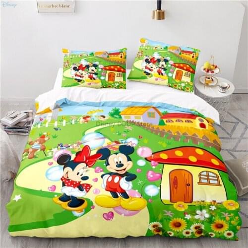 Disney Mickey Mouse Minnie Mouse Bedding Set Children Duvet Covers Pillowcases Cartoon Bed Set Comforter Bedding Sets Bedclothes