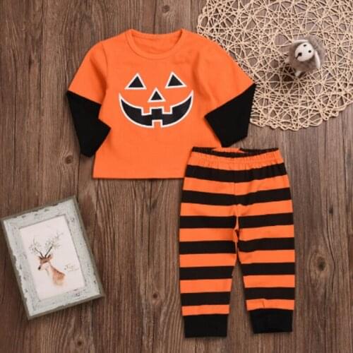 2019New 2 piece set Halloween baby long sleeve suit Boy child T-shirt clothing + trousers Pumpkin pattern design cotton material