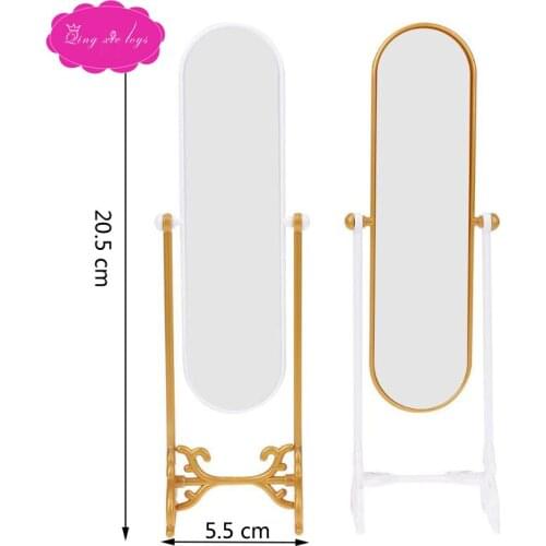 Dolls miniature dollhouse Babie girl full-length mirror gold plastic edge Rotatable white mirror American toys accessories Q19